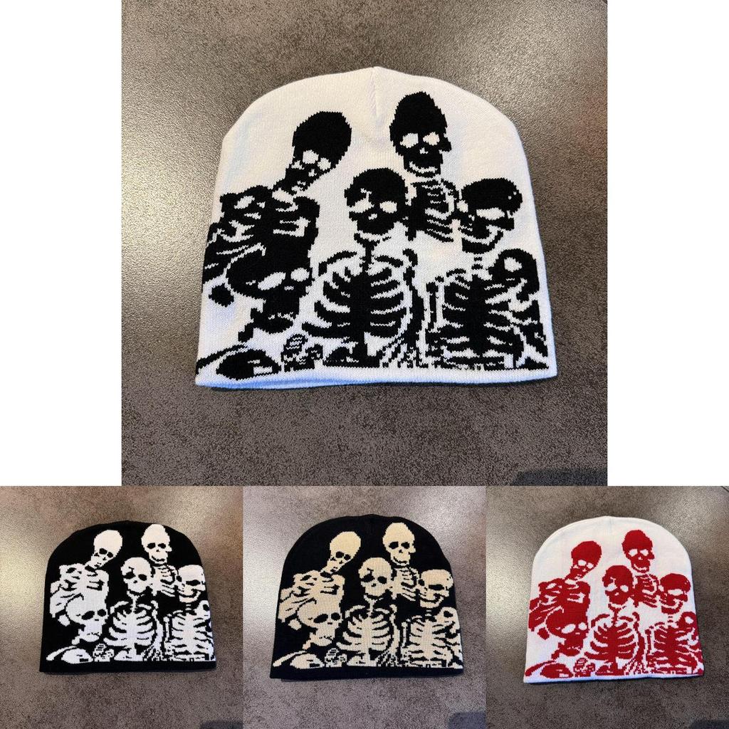 Halloween Skelett Strickmütze mit atmungsaktivem Acryl für Cosplay und Partykleidung