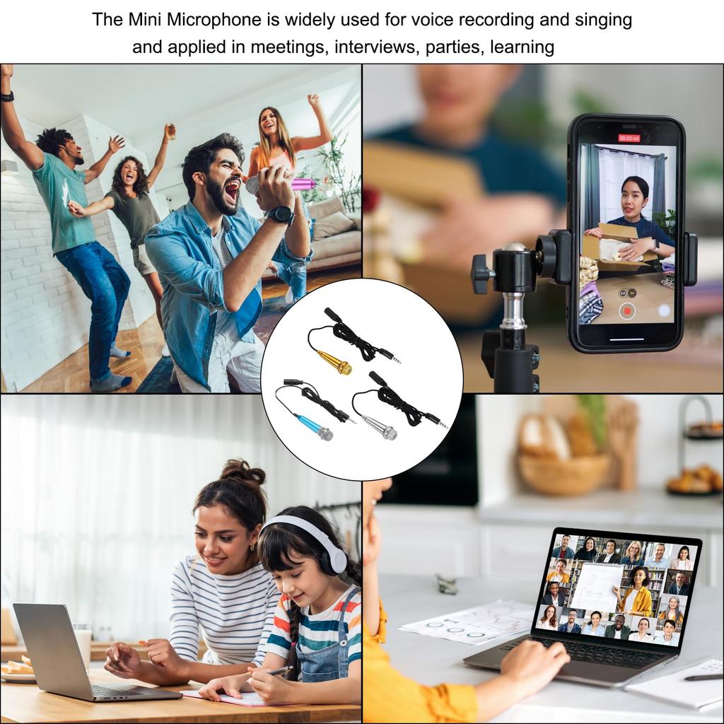 Uxcell Mini Portable Microphone with Earphones for Phone Recording and Video Rose and Pack of 3 Microphone, Recording, Gold, Silver, Black,