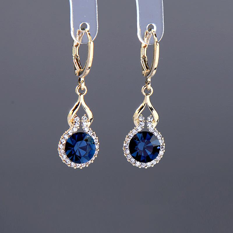 Blue crystal round temperament versatile earrings women's new trendy earrings, high-end light luxury fashion ear jewelry