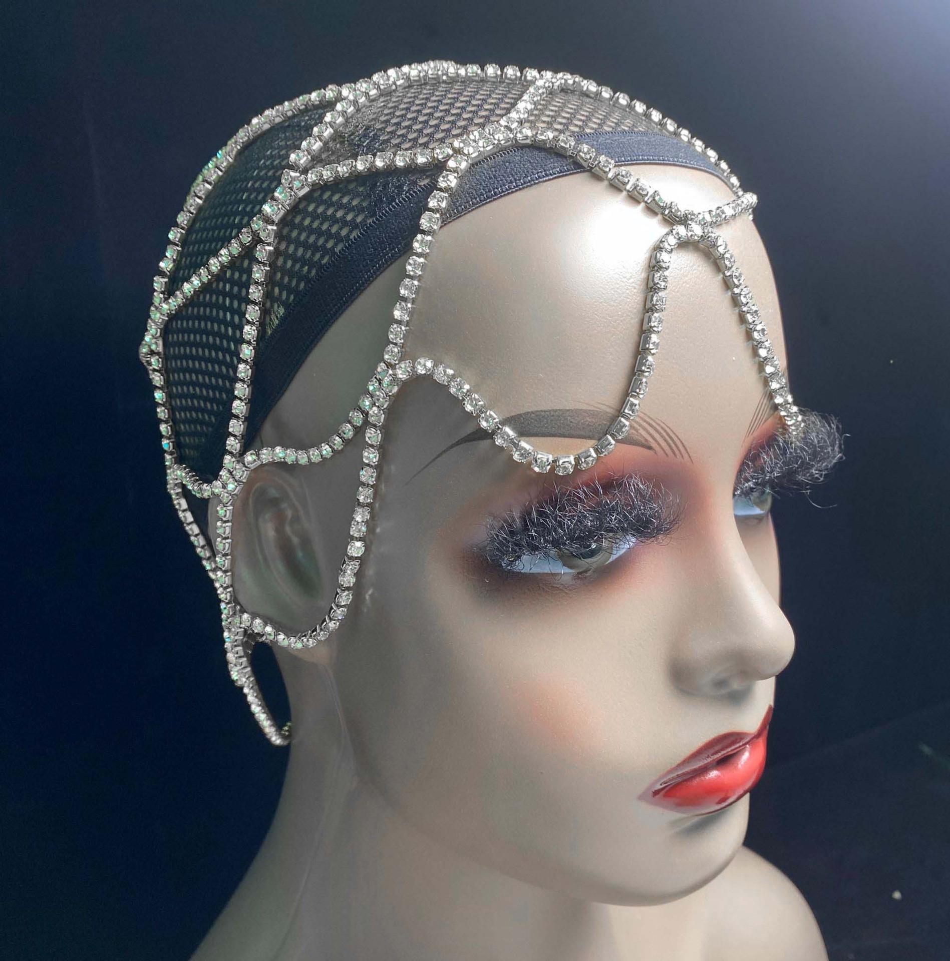 Exquisite Multi-Layer Rhinestone Mesh Hair Chain Accessories серебряный