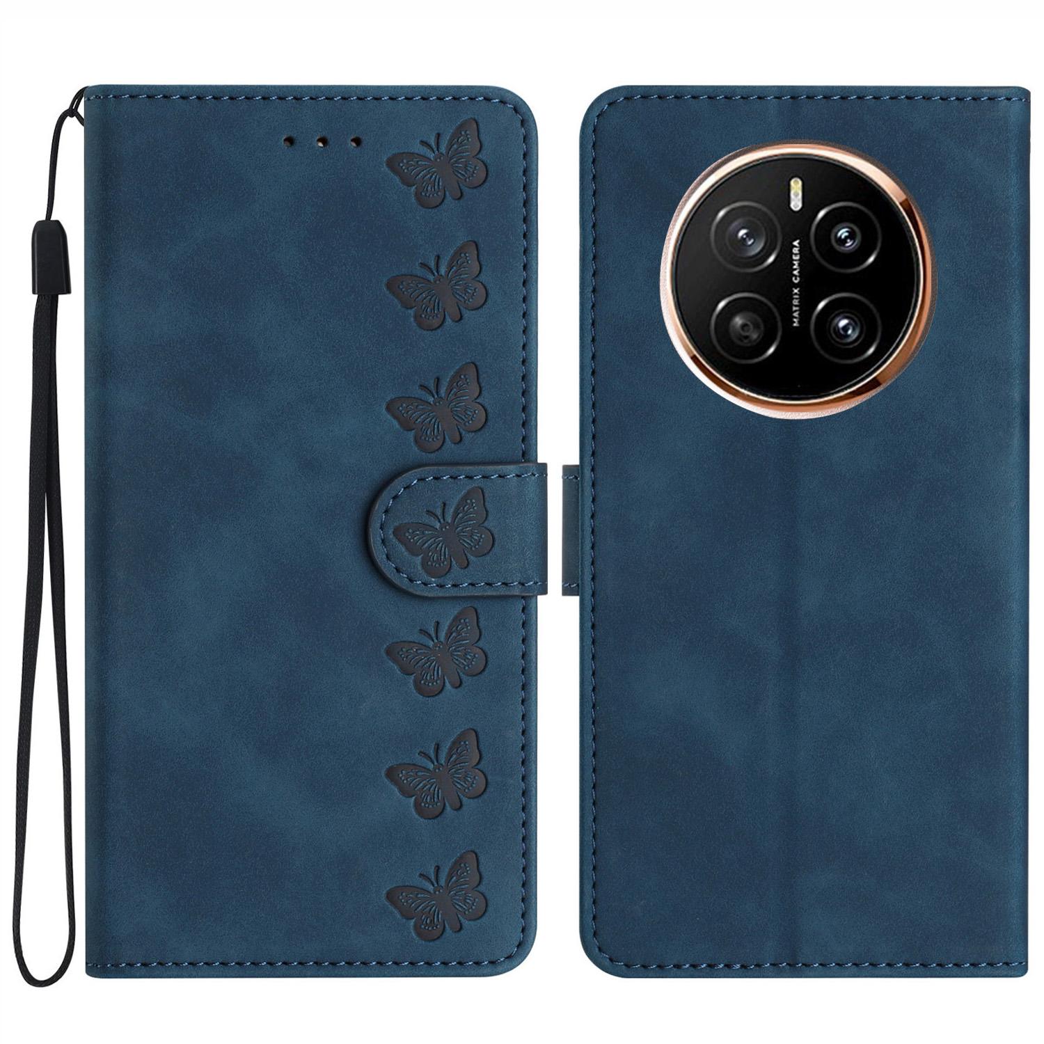 

For Honor Magic7 Pro 5G Case Imprinted Butterfly Leather Wallet Phone Cover Blue