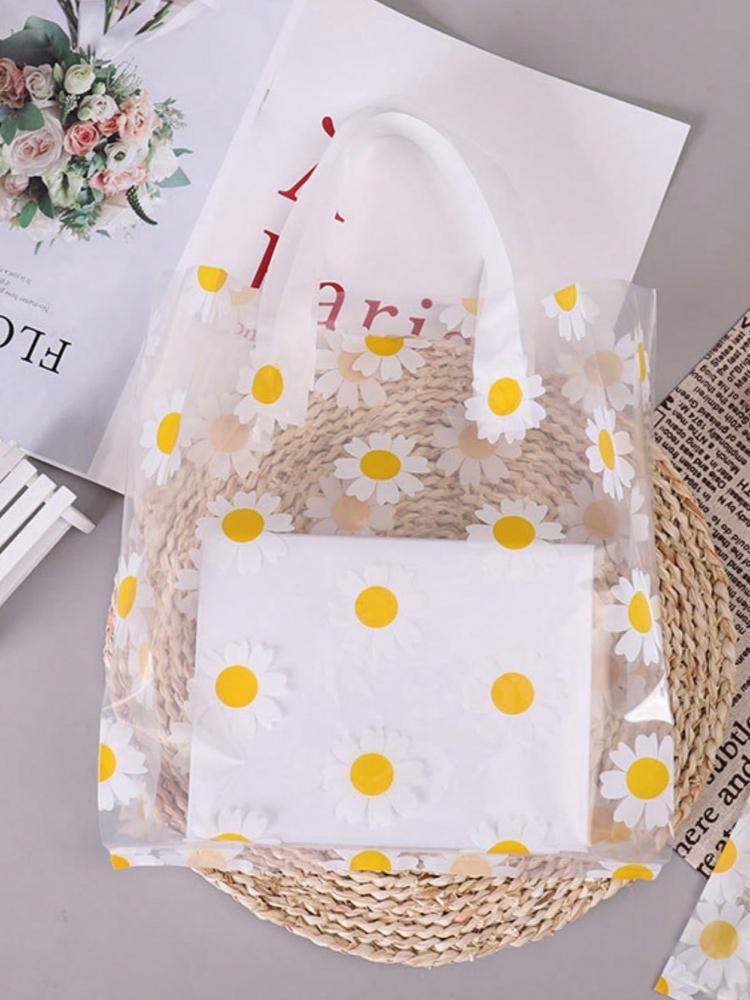 10pcs plastic bags, small daisy gift bags, cosmetic bags, clothing packaging bags, small daisy tote bags