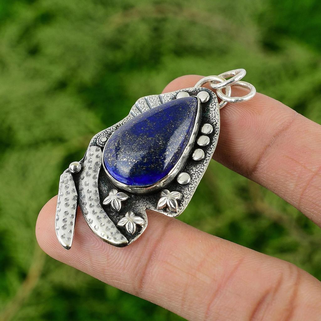 Daughters Day Deal Pear Lapis Lazuli Gemstone Sterling Silver Pendant Jewelry