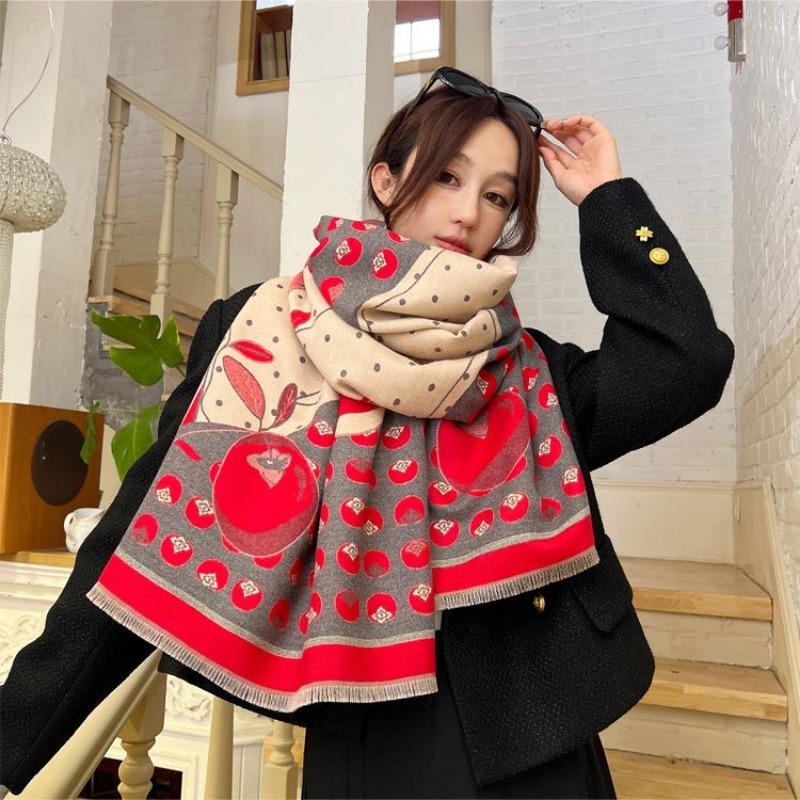 Persimmon Ruyi Jacquard Scarf Women's Autumn and Winter New Double-sided Thickened Imitation Cashmere Shawl Long Version Thickened Warm Scarf