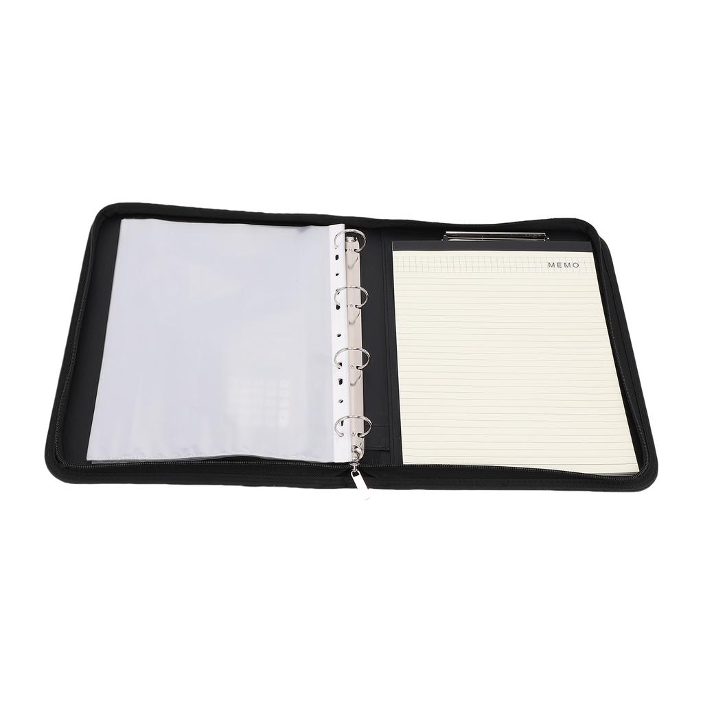 Business Portfolio with Zipper 10 Transparent File Bags PU Leather 30 Sheets Notebook 12 Digit Solar Calculator 10.1