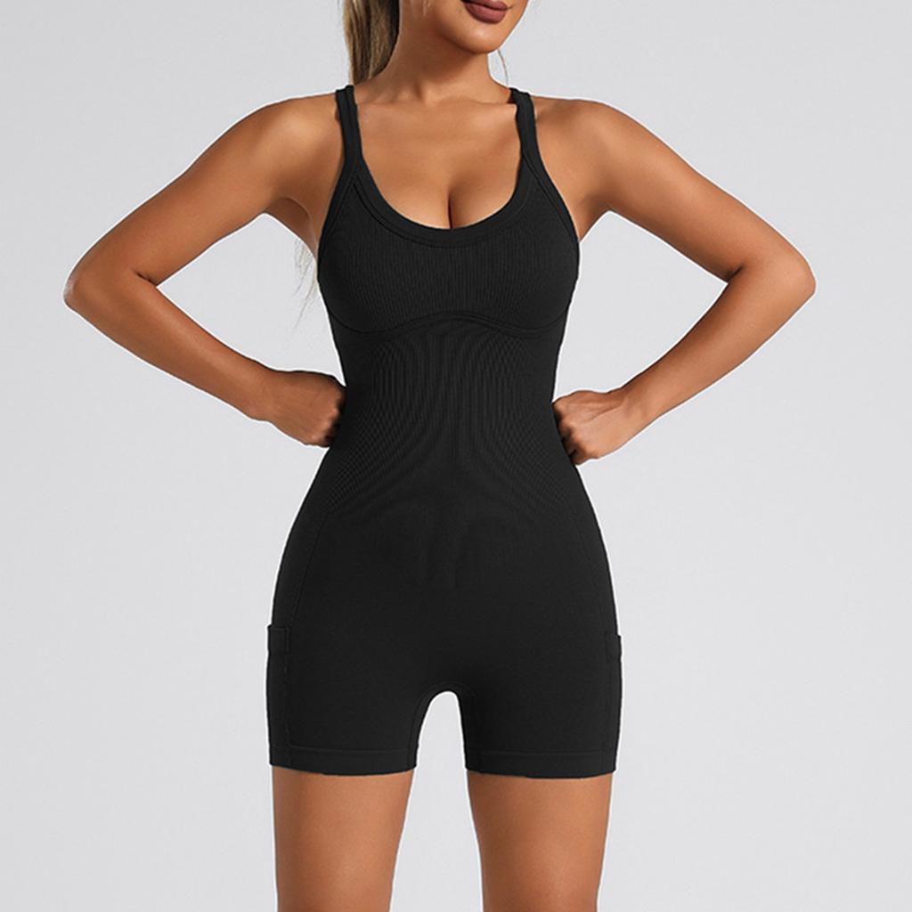 Women's Fashionable Solid Color Round Neck Tight Back Yoga Suit Yoga Jumpsuit