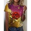 Summer Women's 3D Floral Print Crew Neck T-shirt Is Fashionable, Versatile, Trendy, Casual, and Breathable
