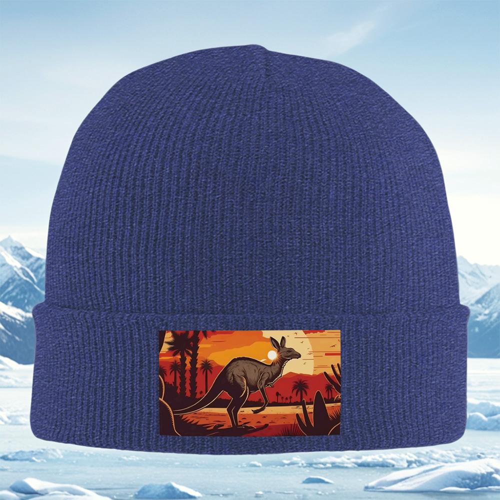 Sunset kangaroo palm trees desert Men Women Unisex Knitted Hat Beanie Pullover Cap Winter Thermal Warm Christmas Outdoor Cycling