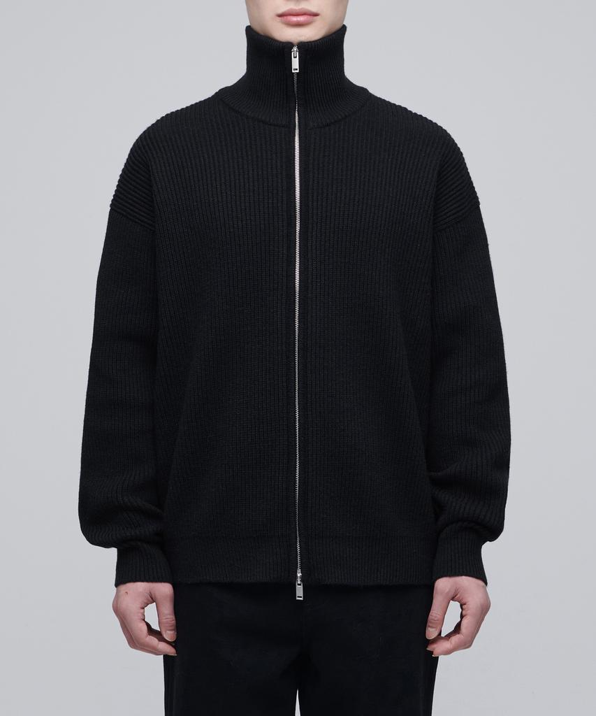Musinsa Standard Relaxed Ribbed Knit Zip-Up [Black]