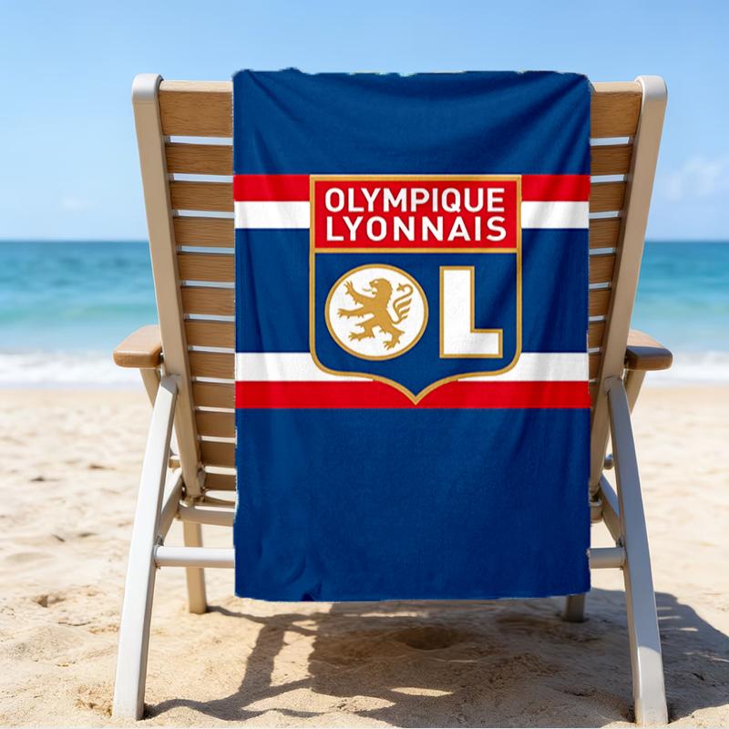 Olympique Football Crest Beach Towel - Soft, Absorbent Microfiber, Lightweight, Ideal for The Beach, Parties, Travel, Camping fan gifts