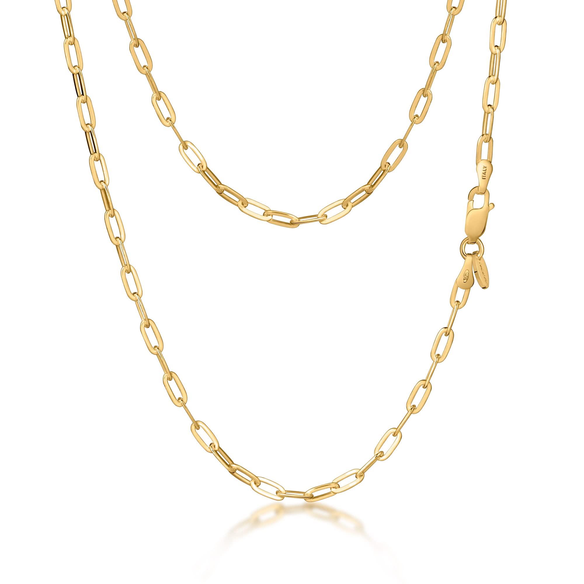 [Amberta] Women s 925 Sterling Silver Paperclip Chain: 18K Gold Plated Sterling Silver 3mm 45cm