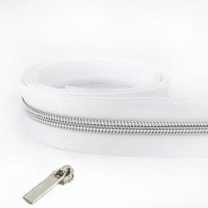 Cintas de Cremallera de Nylon #5 de 1/2/3/4/5 Metros con Deslizadores Cremalleras de Espiral Bolsa Cartera Bolsillo Tiradores de Cremallera Kit de Reparación de Cabezal Accesorios de Costura