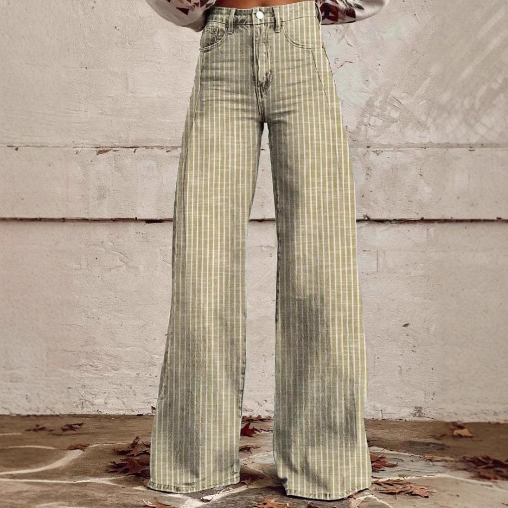 New Hot-selling Anti-denim Striped Wide-leg Straight-leg Micro-pull Jeans, Hot-selling