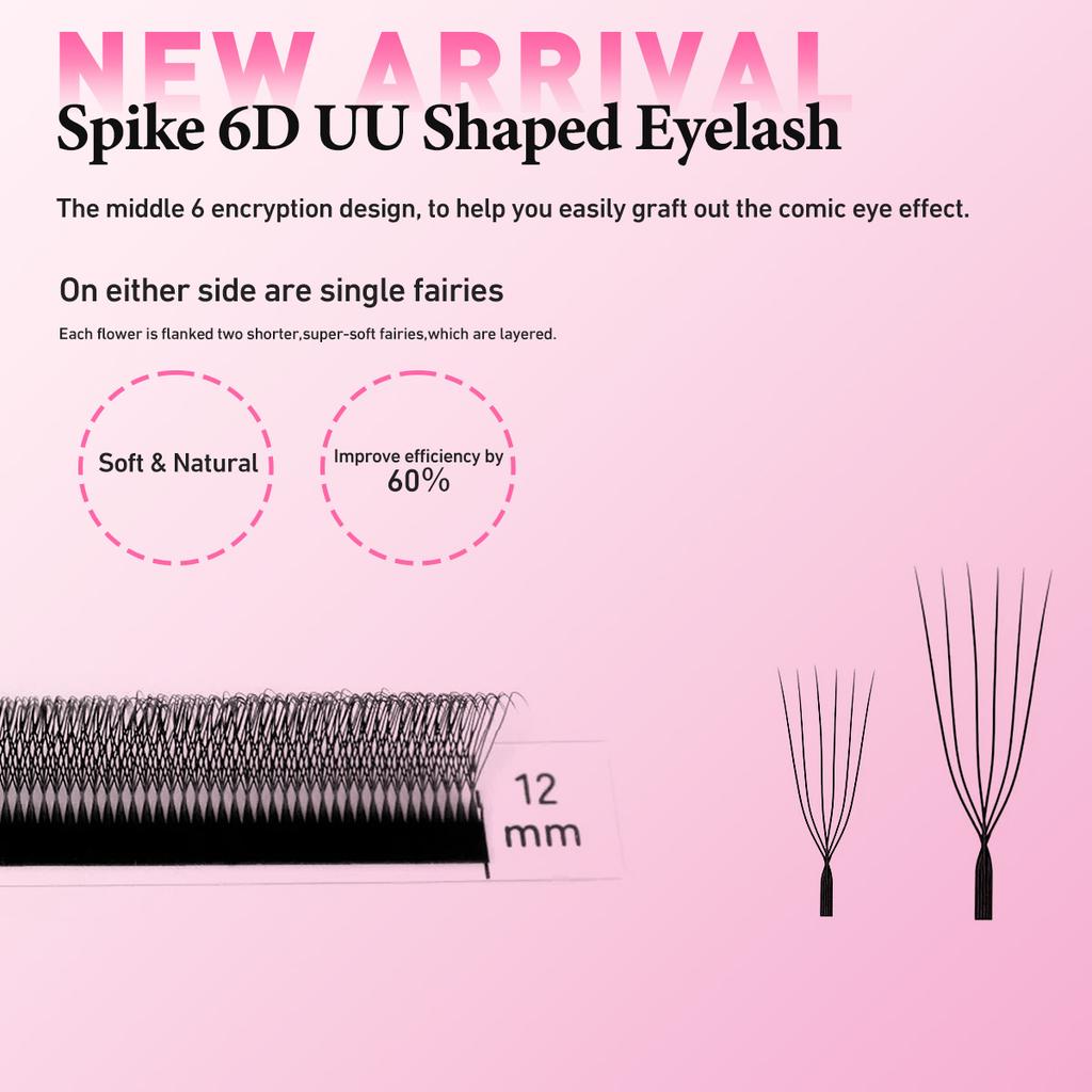 Merrdear U 6D Lashes Extensions Matte Black U Shaped 6D Eyelashes Extensions U Lashes Premade Volume Fans False Eyelashes