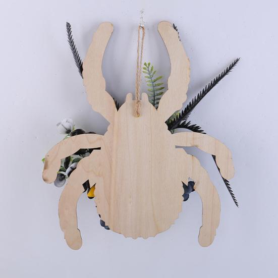 Halloween Spider Wreath for Front Door Wooden Black Spider Shaped Door Sign with Artificial Flowers for Indoor Outdoor Wall Decor