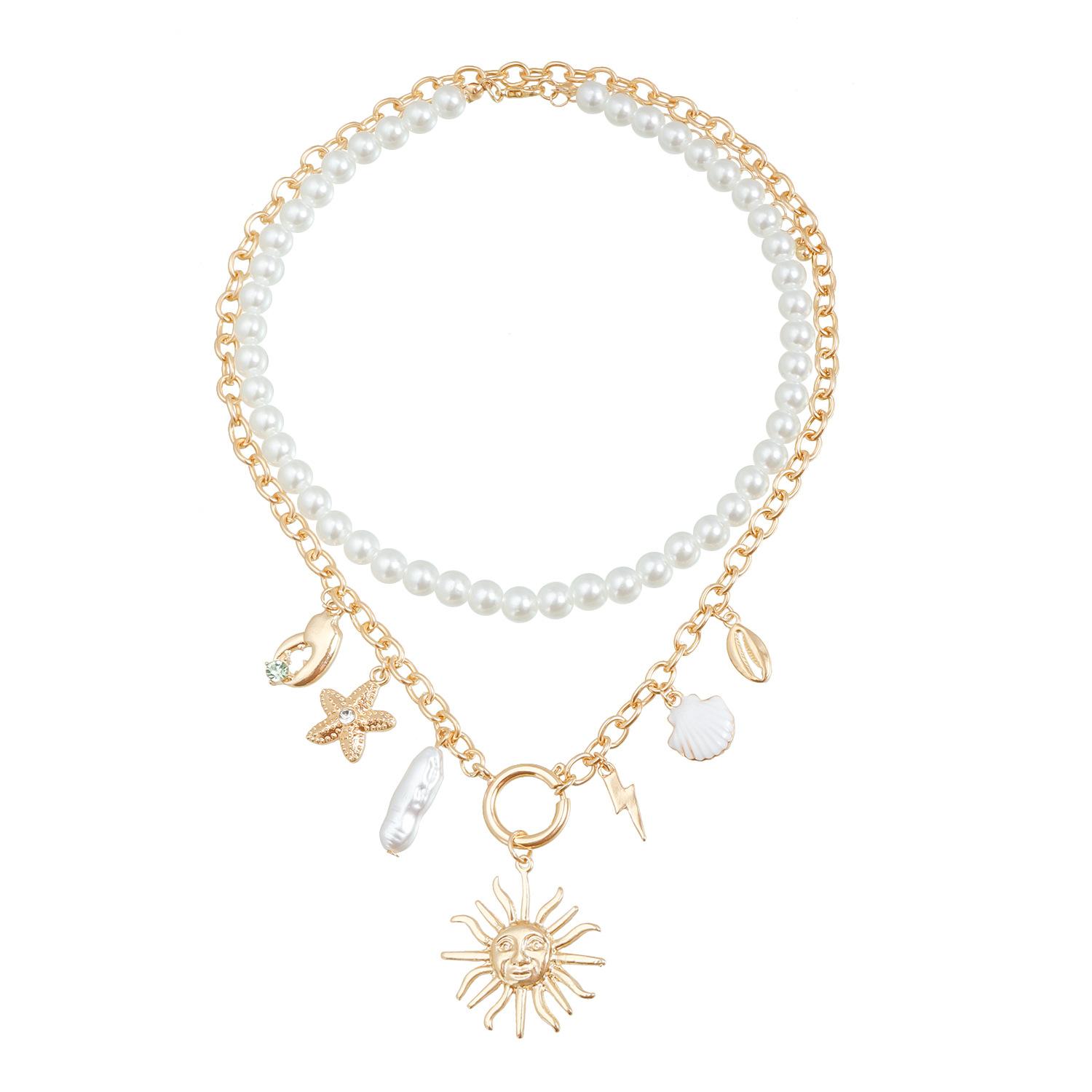 Summer Beach Vacation Leisure Wind Multi-element Starfish Sun Necklace Personalized Pearl Necklace золотой