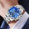 2PC Men's Watch Set Business Trend Digital Scale Blue Circular Dial Quartz Watch Bracelet Set Perfect Gift for Friends or Dad