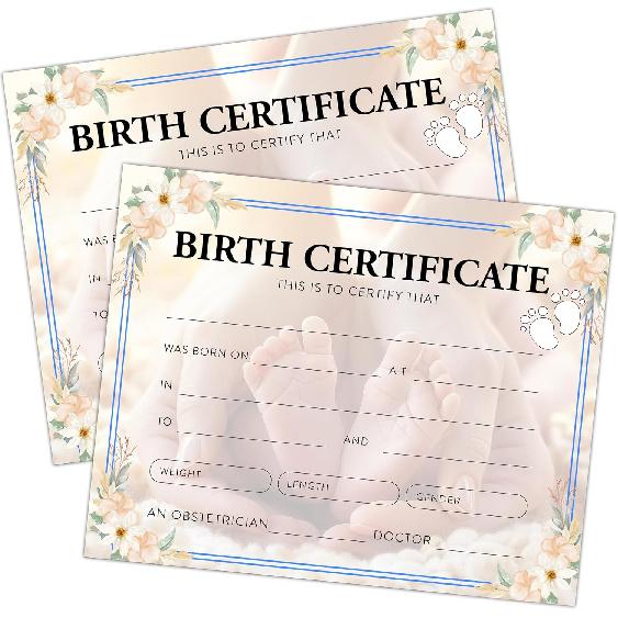 Baby Birth Certificates, 25 Pcs Floral Certificates of Birth with Footprints, Baby Birth Gifts for Baby Boy, Newborn Gifts for Baby Girl, Baby Birth