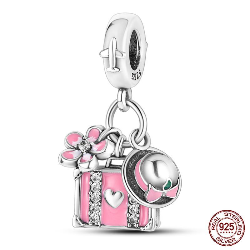 Copper Pink Collection Heart Shape Charm Beads For Brand Original Bracelet Diy Jewelry Gift