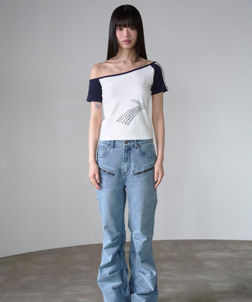 PRENDA Number Seven Off-Shoulder Short Sleeve White