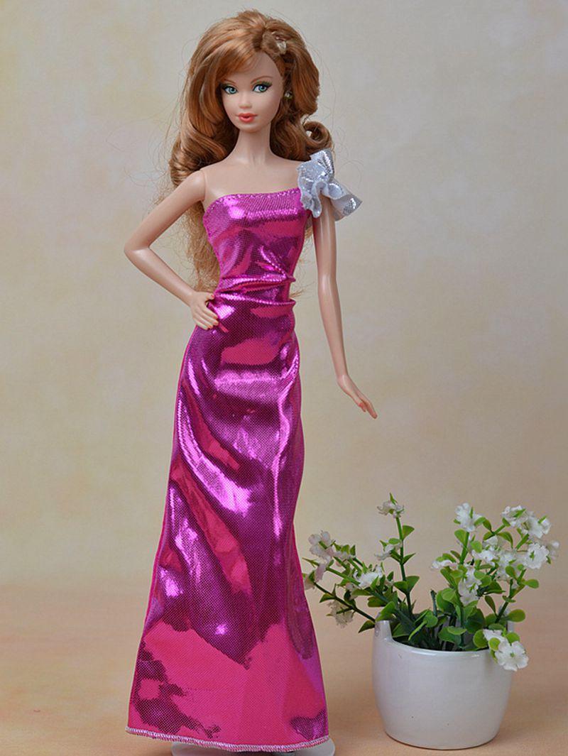 

Сексуальное длинное платье, одежда для куклы Барби, наряды на одно плечо, платье для вечеринок для 1/6 кукол BJD, аксессуары для детских игрушек розовый