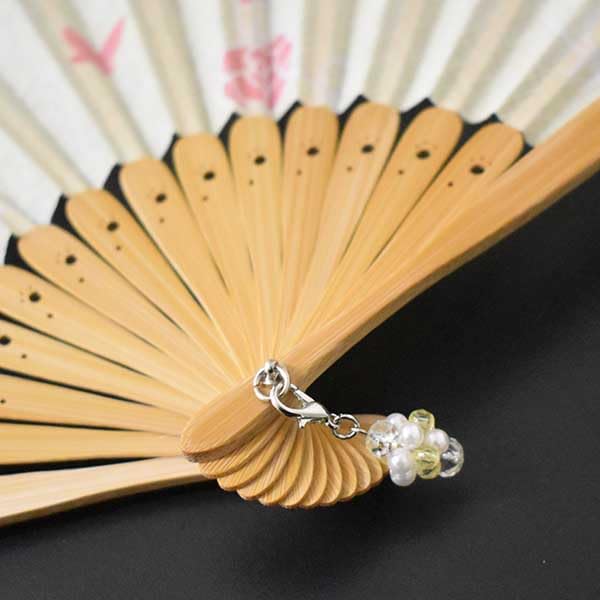 [Stylish Kimono Iroha] Cat and Butterfly Fan, Women's Fabric-Covered Fan (Yellow)