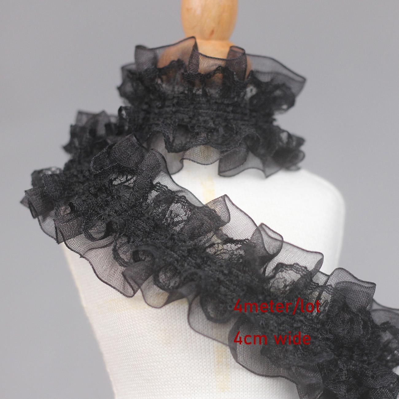 

4 метра/лот, ширина 4 см, черный, белый, бежевый, блестящая, средняя эластичная плиссированная сетка, кружевная отделка, эластичная отделка, материал для рукоделия «сделай сам» 4meters чёрный