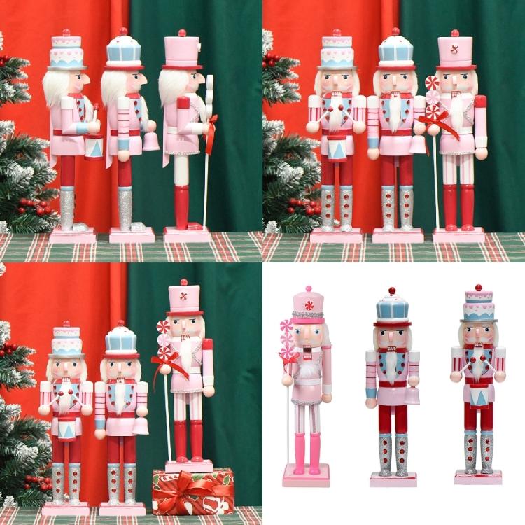 Traditional Wood Nutcrackers Collectible Christmas Figurines Christmas Present Dessert Man Candy Cake Pink Figure