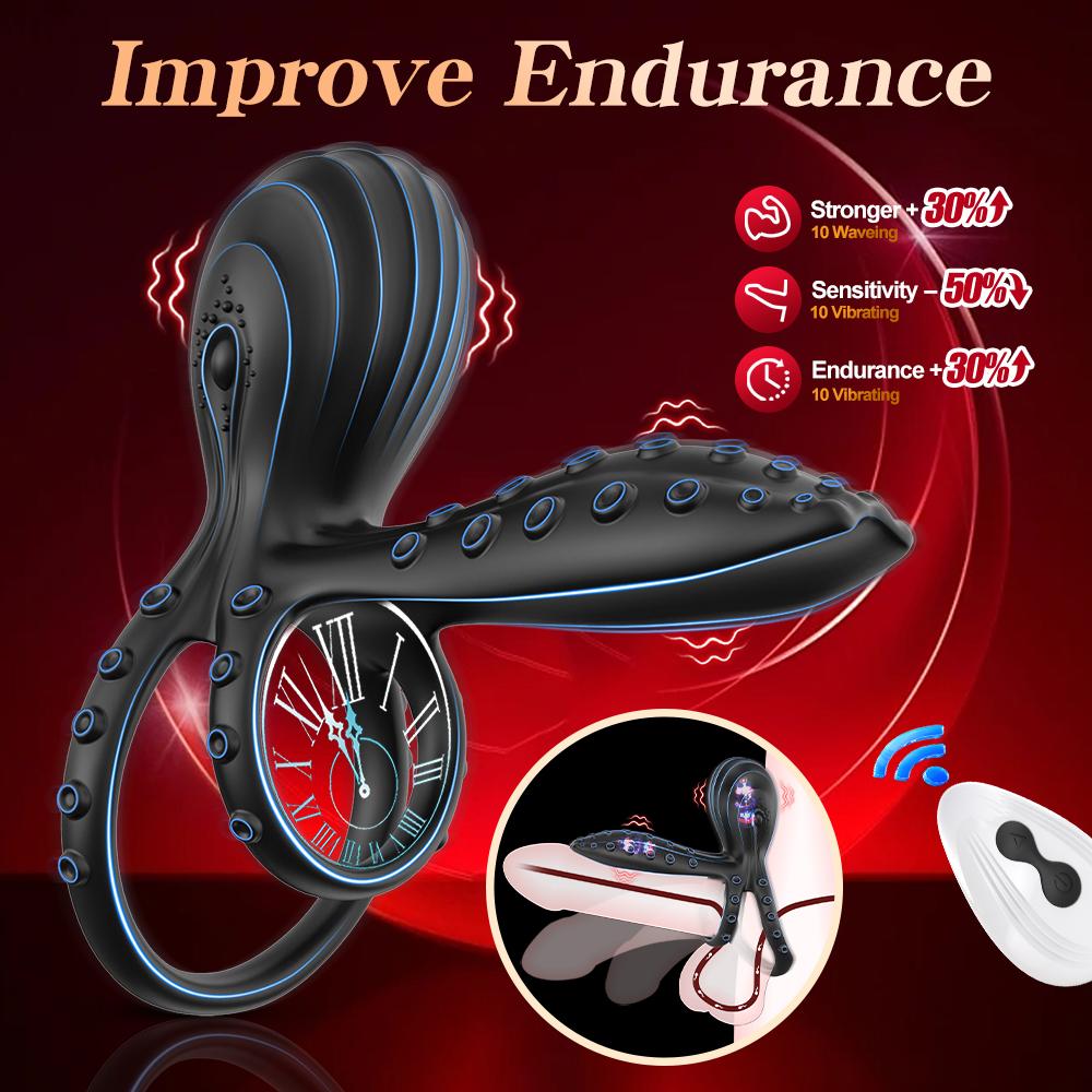 Anel de Trava Polvo Plug Anal Vibratório Massageador de Próstata Anel de Manga Vibradores para Homens Retardar a Ejaculação Controle Remoto Anel Peniano Brinquedo Sexual para Homem +18