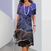 2026 Summer Retro Texture Printing Short-sleeved Dress Ladies Casual Fashion Round Neck Loose Dress