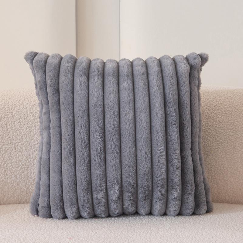 

Плюшевая наволочка из искусственного кроличьего меха с вертикальной полоской - Однотонная, на кулиске, для поясничной поддержки, декор для дивана/спальни. Single-side 43*43cm Cushion Cover