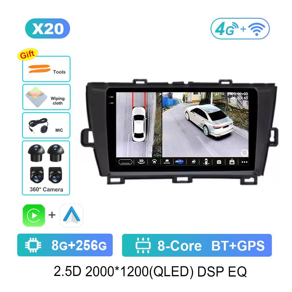 GPS Navigation Split Screen for Toyota Prius 3 XW30 2009 - 2015 Android 14 Car Audio Multimedia Player 4G WiFi BT Head Unit