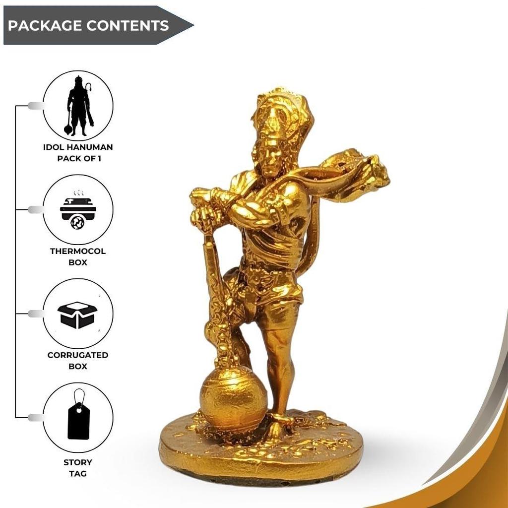 Bahubali Hanuman' Gold Antik Harzfigur Idol Statue Lord Hanuman Murti Ausstellungsstück für Mandir Heimdeko, Höhe 4 Zoll