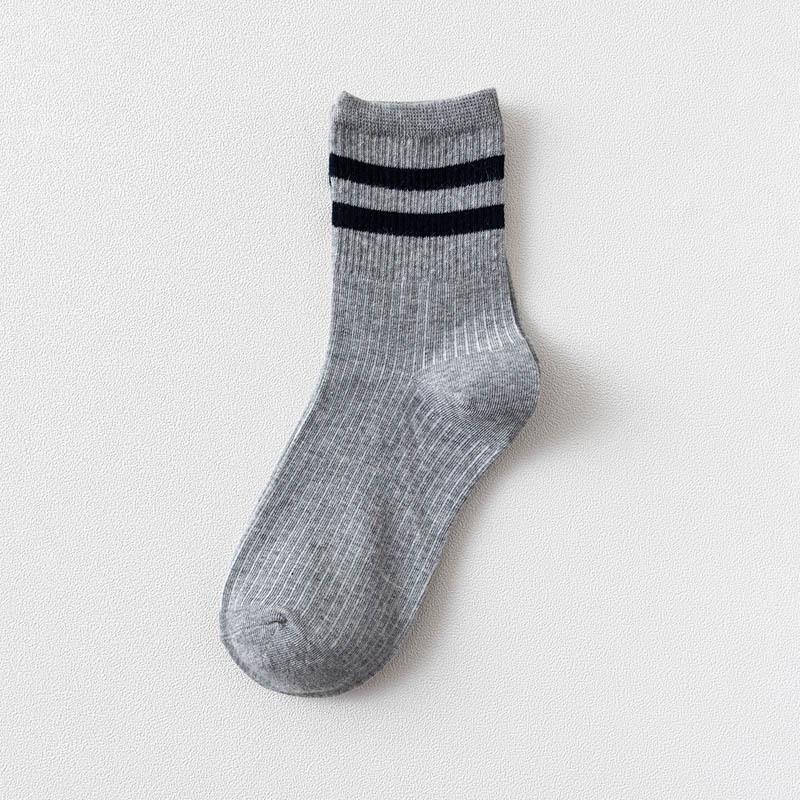 Chaussettes montantes rayées style collège pour femmes: Printemps/Été, Coton Peigné, Design Tendance Japonais Ample