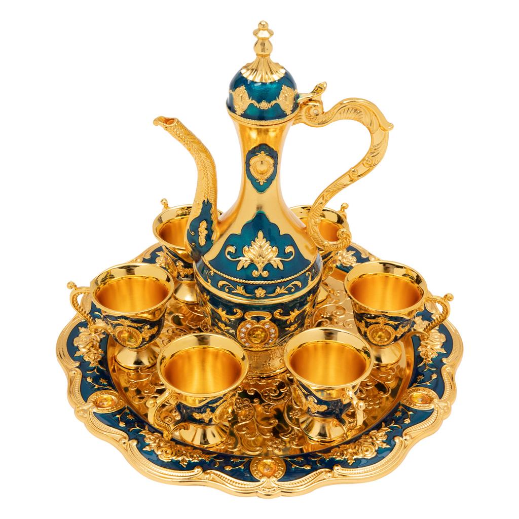 Turkish Tea Set, Vintage Turkish Coffee Set with Pot and 6 Cups for Home Decor Birthday Christmas Housewarming Wedding An Gift