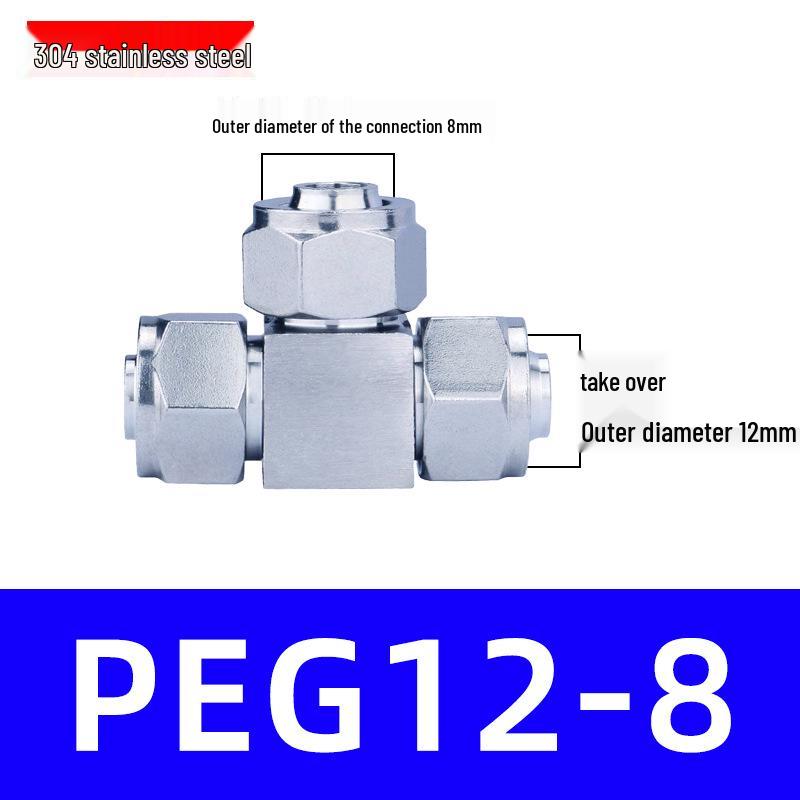 Trachea Quick-Connect T-Nozzle Adapter for Air Pumps and Compressors, with PE Pneumatic Lock Nut, Reducer, and PEG4 6/8mm Compatibility.