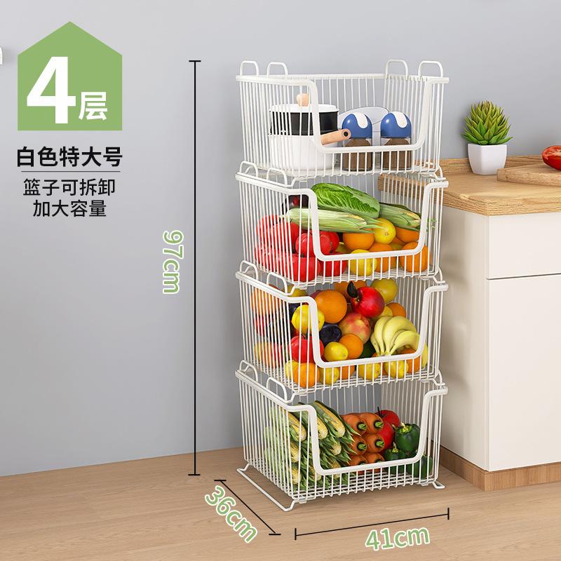 Household kitchen rack Large floor multi-layer stacked storage rack Movable fruit and vegetable rack
