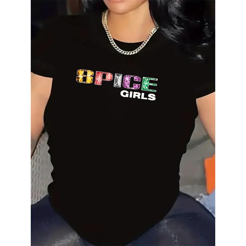 

Women Black Spice Logo T-Shirt Lightweight Sturdy Short Sleeve Casual Outing Home Lounging Daily Comfy Fit Top 4XL чорний