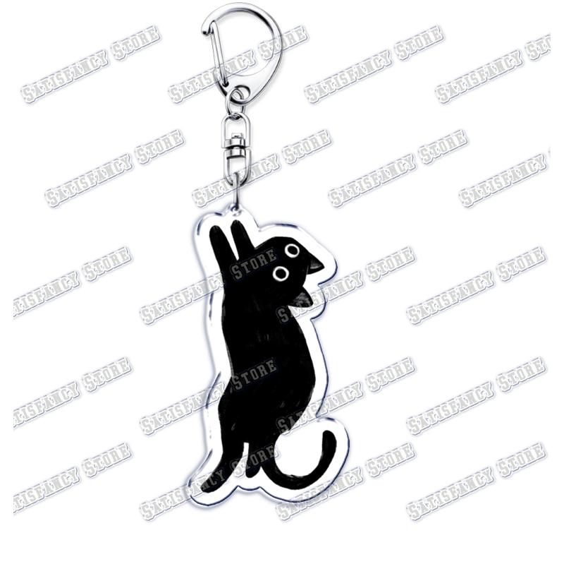 Cute Kawaii Little Black Cat Acrylic Keychains Funny Pet Kitty Keyring for Accessories Bag Pendant Key Chain Jewelry Fans Gifts