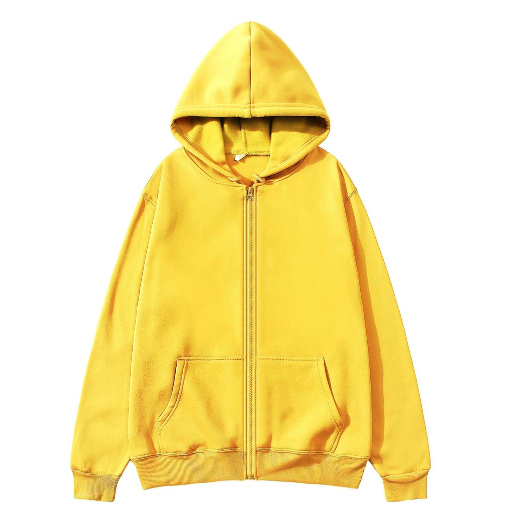 European & American Unisex Zip-Up Fleece Hoodie: Solid Color, Autumn/Winter Sportswear