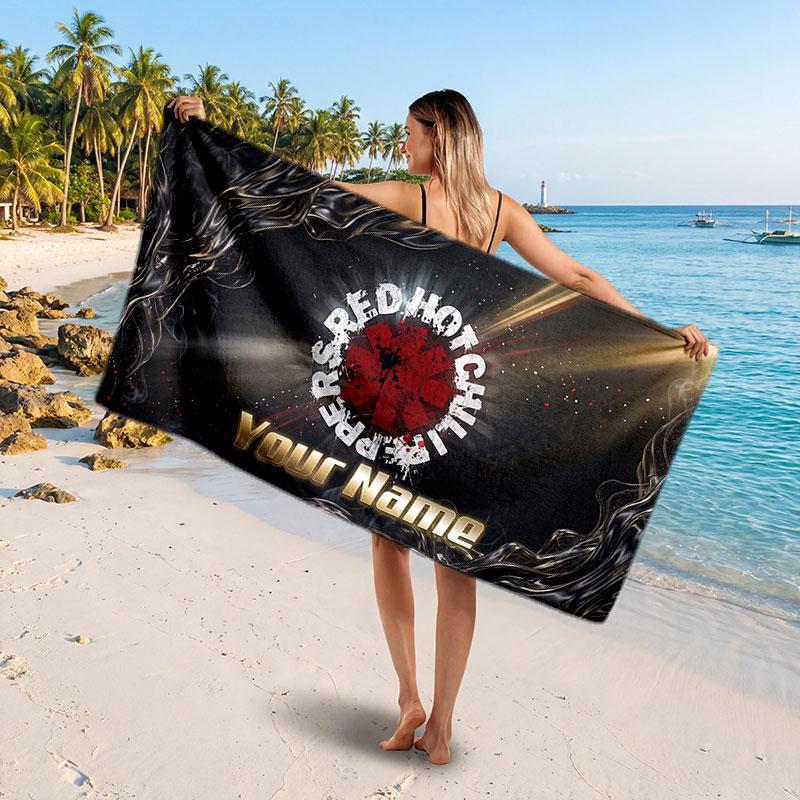 Red Hot Chili Peppers Customized Name Text Beach Towel, Soft Absorbent Towel Beach Pool Travel Personal Gift