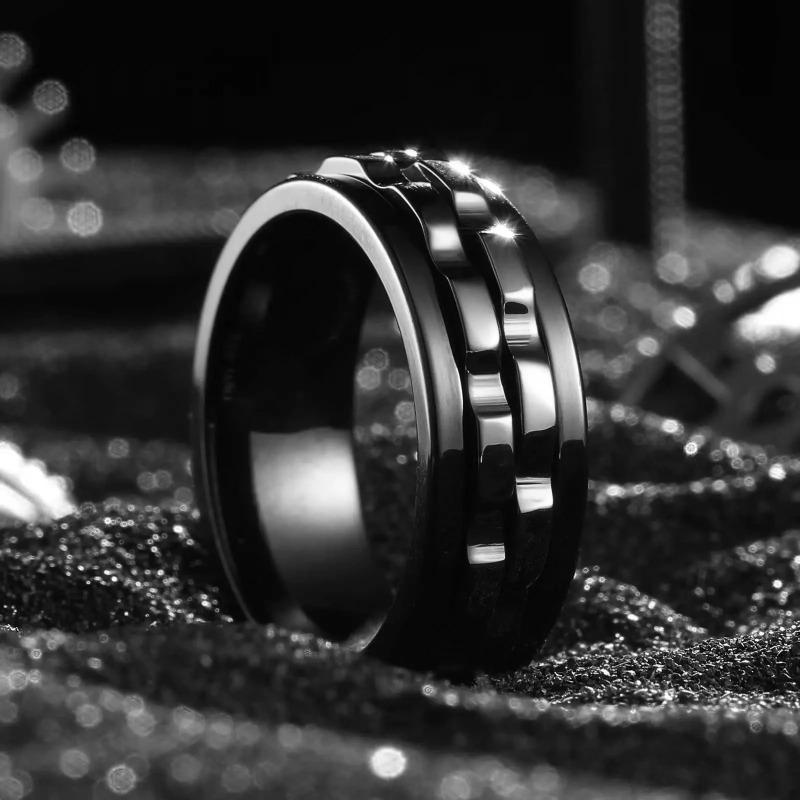 Moda Punk Stile Ingranaggio Rotante Ansia Fidget Anello Titanio Acciaio Catena Spinner Anelli Per Uomo Rock Biker Festa di Nozze Gioielli