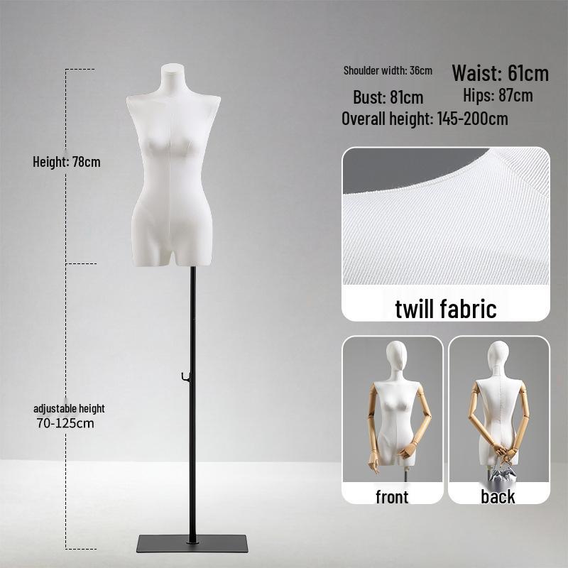 Luxury Full-Body Female Mannequin Display Stand: Fabric-Wrapped, Solid Wood