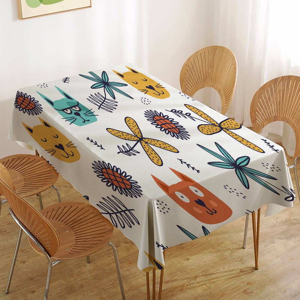 Cute Cartoon (Dinosaur/Cat/Rabbit) Elegant Rectangle Tablecloth - Easy Care For Weddings, Banquets & Formal Events