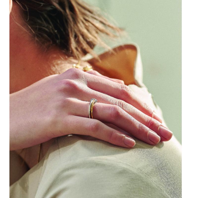 Unique Personality, High-End Metal Plain Ring, Two-Ring Gold And Silver Contrasting Color Ring, Niche Fashion Simple Light Luxury Ring
