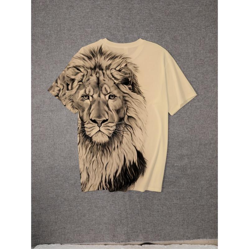 Men's 3D printed T-shirt - loose fit, short sleeves, asymmetrical crew neck