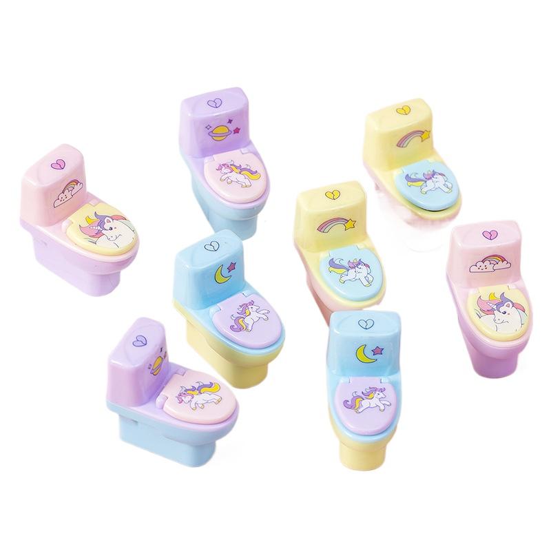 Kawai Stationery Student Toilet Shape Pencil Sharpener Cartoon Bear Sharpener with Eraser Cartoon Wholesale School Supplies