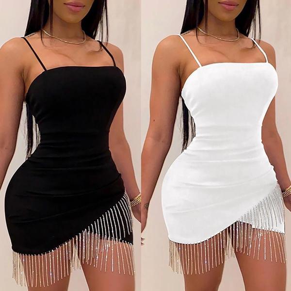 Sexy Dresses Woman Party Night Birthday Tassel Split Sleeveless Bodycon Dress Summer Elegant Short Mini Pencil Dresses