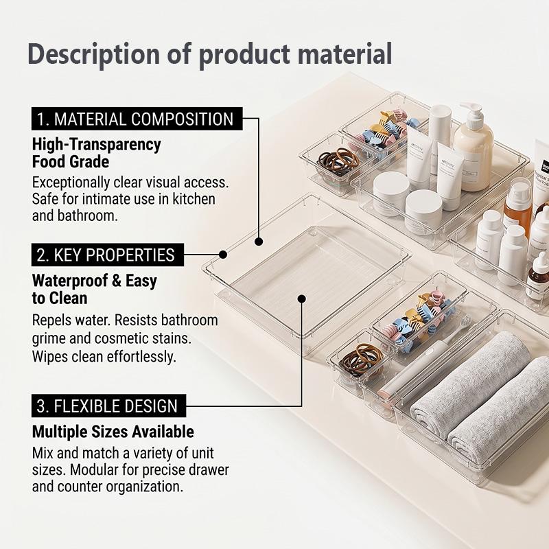 Makeup Organizer Drawer Divider Clear Storage Box Stackable Cosmetic Tray Vanity Sorting Bins Set for Bathroom Desk Jewelry