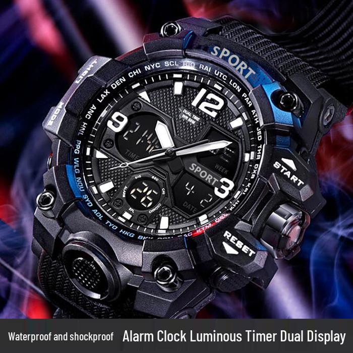 Waterproof Dual Display Alarm Clock Sports Watch for Teens and Men